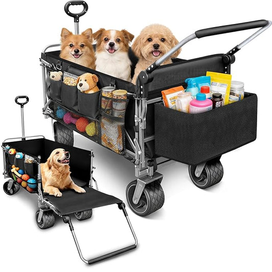 Dog Stroller for Large & Medium Dogs (20–200 lbs), All Terrain Foldable Large Pet Stroller with Tailgate, Cup Holder, Storage Baskets - Heavy Duty Adjustable Handle Extra Large Dog Wagon Cart