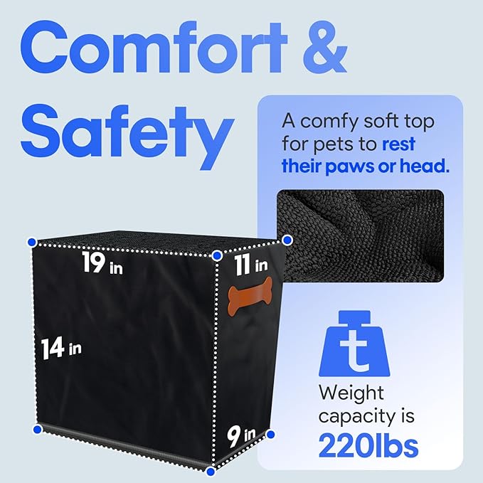 Front and Back Seat Extender for Dogs, Hard Bottom Dog Ramp Stairs for Car, Bed, Sofa or Car Accessories, Black