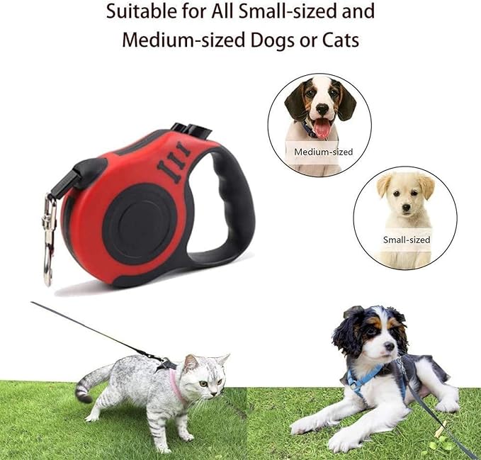 SALAN Retractable Dog Leash, 16.5 feet Pet Lead with Anti-Slip Handle, Durable Training Leash for Small Medium Dogs Cats, Red and Blue (Red)