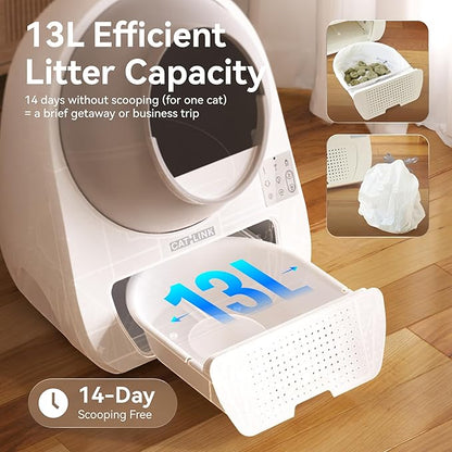 CATLINK Self Cleaning Cat Litter Box for Multiple Cats, Health Monitoring, Automatic Litter Box with APP, Odor Control, 65L Safe Pinch-Free Robot Cat Litter Box, White/Large (Luxury Pro-X)