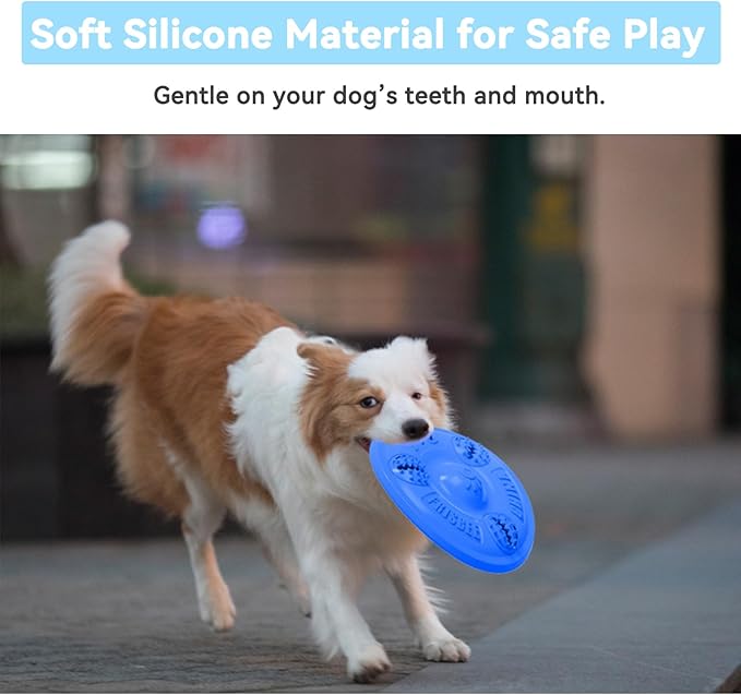 2Pcs Dog Frisbee with Treat Holes,8'' Soft TPR Flying Disc Chew Toy for Dogs, Treat Dispensing Fetch Toy for Outdoor Play & Exercise, Stress Relief Dog Toy(Purple ×1 + Green ×1)