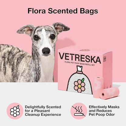 VETRESKA Dog Poop Bags Lavender Scented Pet Waste Bags Leak Proof & Extra Thick Waste Bags for Dog Walking and Cat Litter 300 Counts 20 Refill Rolls 9 * 13 inches