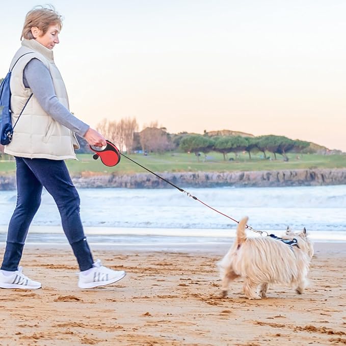 SCENEREAL Retractable Dog Leash for Small Medium Large Dogs up to 110lbs, 26ft 360° Tangle-Free Nylon Tape with Anti-Chewing Wire Rope&Waste Bag Dispenser, Heavy Duty Long Durable One-Handed Brake