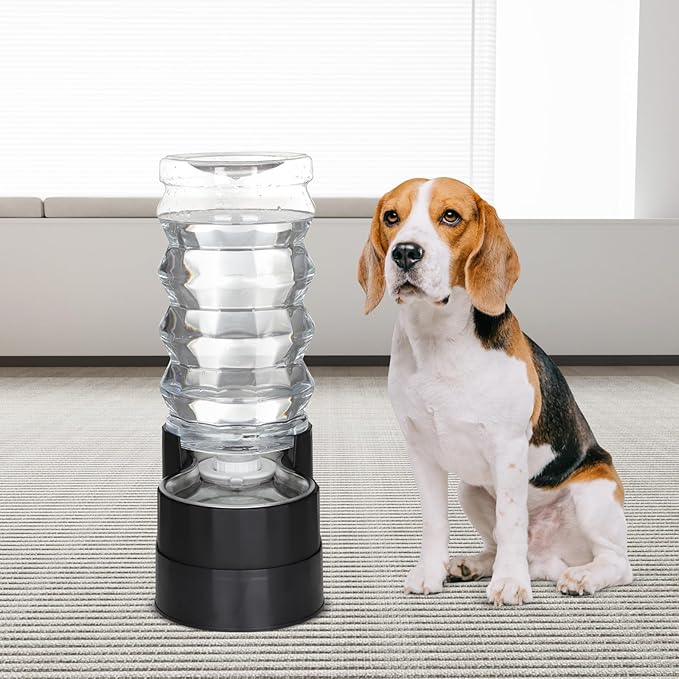 RIZZARI Automatic Dog Water Dispenser: Spill-Resistant 9L Black Gravity Feeder-Removes Odors -Softens Water - Supports Elderly Dogs’ Spine Health - Includes 2 Extra Filters & 2 Bottle Caps