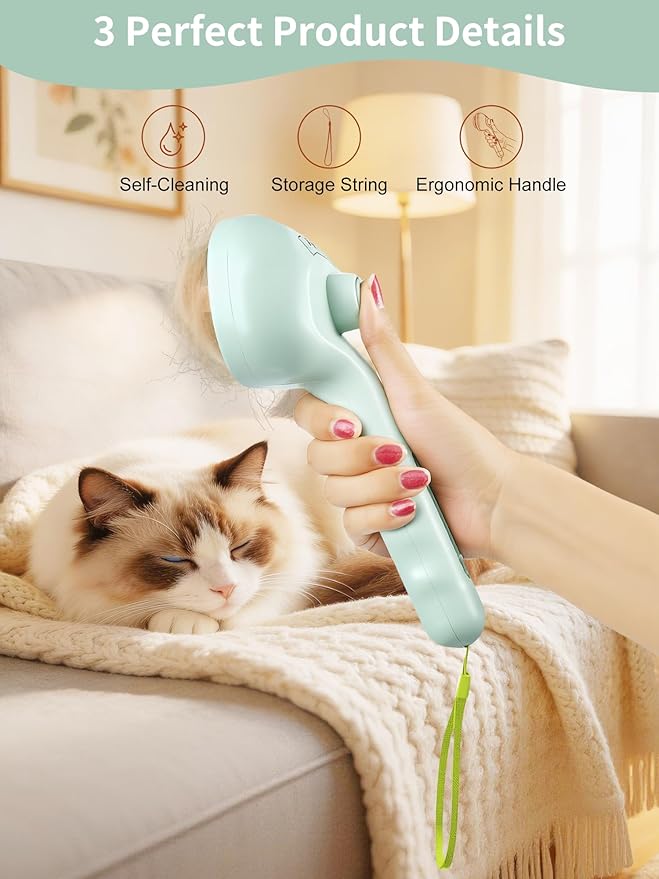 Dog Cat Steam Brush With UV Light, 3 in 1 Release Button Self-Cleaning Grooming Brush for Pets Cats Dogs, Hair Massaging Shedding for Small Animals Long Short Haired - Green