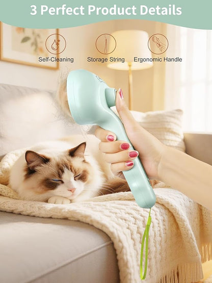 Dog Cat Steam Brush With UV Light, 3 in 1 Release Button Self-Cleaning Grooming Brush for Pets Cats Dogs, Hair Massaging Shedding for Small Animals Long Short Haired - Green
