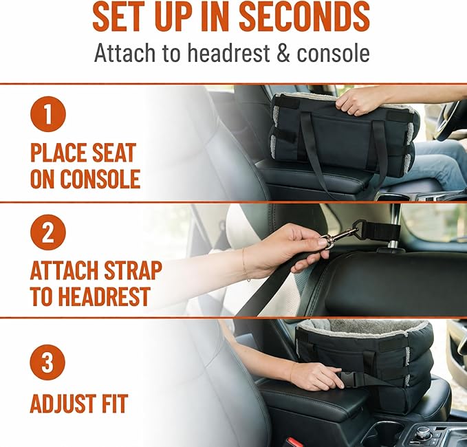 Center Console Dog Seat for Small Dogs & Cats | Pet Car Seat with Safety Strap & Cushion | Portable Middle Console Dog Bed | Secure Travel Booster Seat by Carver Park