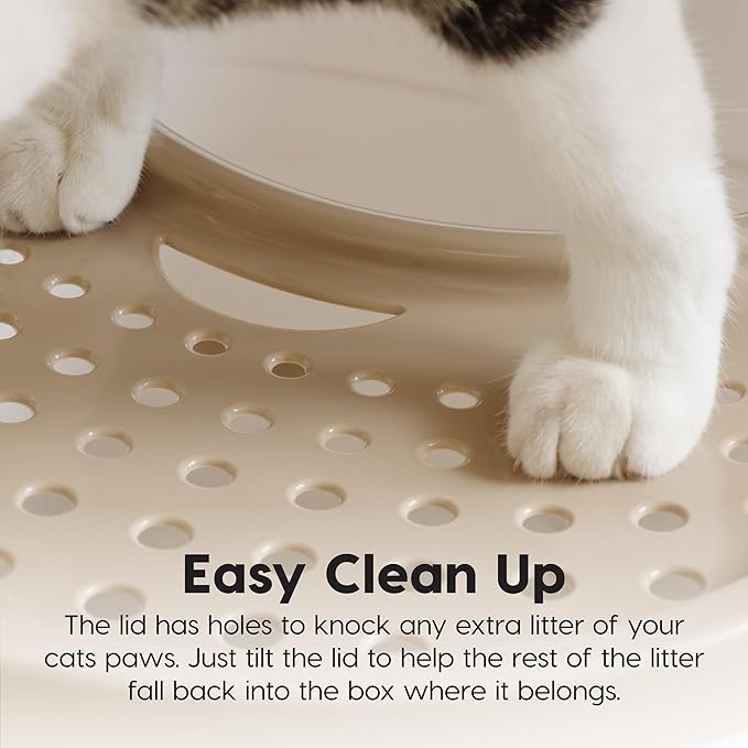 IRIS USA Large Top Entry Cat Litter Box with Lid Enclosed Covered Hooded Design Litter Catching Scatter Shield Pan Dog Proof Pet Proof Scoop Included Odor Control for Indoor Cats Kittens White/Beige