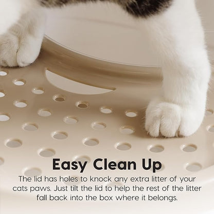 IRIS USA Large Top Entry Cat Litter Box with Lid Enclosed Covered Hooded Design Litter Catching Scatter Shield Pan Dog Proof Pet Proof Scoop Included Odor Control for Indoor Cats Kittens White/Beige