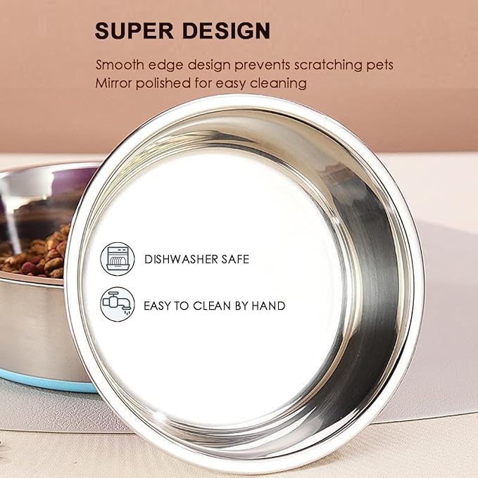 Deep Stainless Steel Non-Skid Dog and Food Bowls, Each Holds Up to 4 Cups, Set of 2 Packs(6.9 x 2.2 Inches)