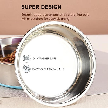 Deep Stainless Steel Non-Skid Dog and Food Bowls, Each Holds Up to 4 Cups, Set of 2 Packs(6.9 x 2.2 Inches)