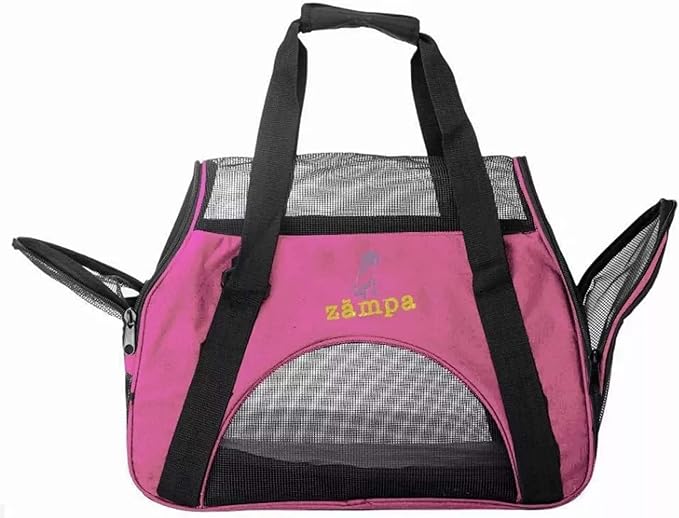 Airline Approved Soft Sided Pet Carrier by Zampa, Low Profile Travel Tote, Removable pad, Premium Zippers & Under Seat Compatibility, for Cats and Small Dogs (Medium) (Pink)