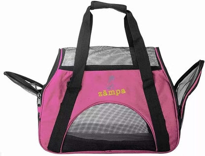 Airline Approved Soft Sided Pet Carrier by Zampa, Low Profile Travel Tote, Removable pad, Premium Zippers & Under Seat Compatibility, for Cats and Small Dogs (Medium) (Pink)