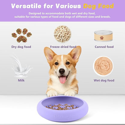 Dog Lick Bowl, Slow Feeder Dog Bowl Licking Mat for Small to Large Dogs, BPA-Free Non-Slip Silicone Slow Feeder Treat Dispenser for Anxiety Relief, Freezer & Dishwasher Safe (Purple, 8.2"×2")