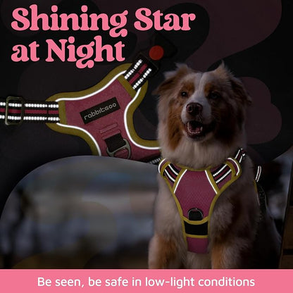 rabbitgoo Dog Harness for Large Dogs, No Pull Pet Vest with 3 Buckles, Adjustable Soft Padded Pet Harness with Easy Control Handle and Reflective Strips, Pink & Yellow, L