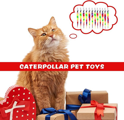 Cat Toys, 12pcs Rainbow Cat Worm Toys Cat Wand Toy Replacement Refills Cat Feather Toys Interactive Fluffy Worms Toys with Bells for Indoor Cats Kitten Training Accessories