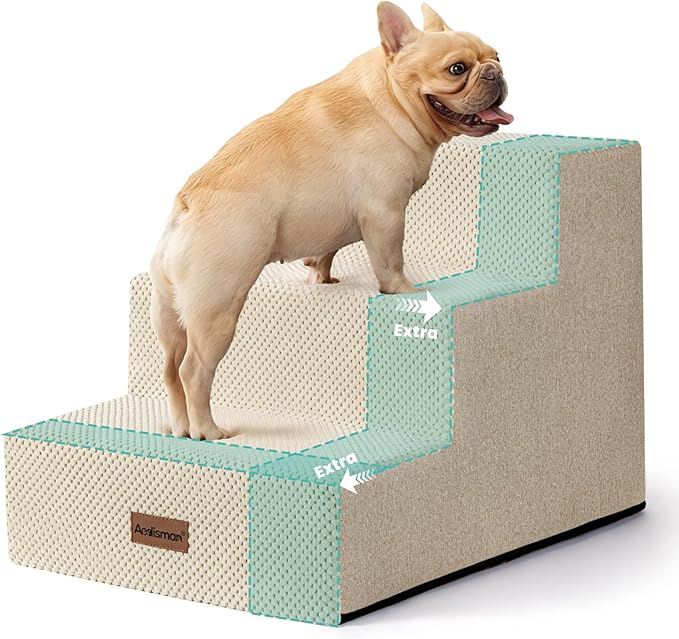 Dog Stairs for Small Dogs, 3-Step Wider Pet Stairs for Couch and Beds, Non-Slip Dog Steps for Old Cats, Puppy, Small Medium Dogs,15.7" H,Beige