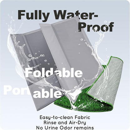 Dog Grass Pad with Tray Foldable Dog Litter Box High Walls, Odor Free Artificial Grass for Dogs Potty, Pee Pad Holder, Seamless, No Assembly, Waterproof, Easy Clean, Portable for Travel