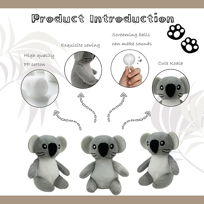 Koala Plush Dog Toy Squeaky Toy, Interactive Hide and Seek Replacement Dog Toys for Small & Medium Dogs (3Pcs Squeaky Koala)