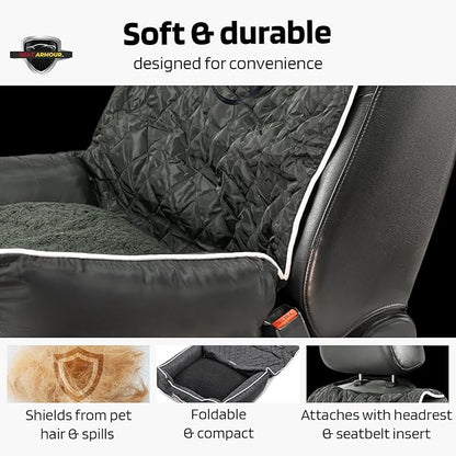 Seat Armour PetBed2Go Black - Car Pet Bed and Seat Cover – Soft, Portable Pet Cushion for Travel – Protects Vehicle Seats from Fur, Dirt & Scratches
