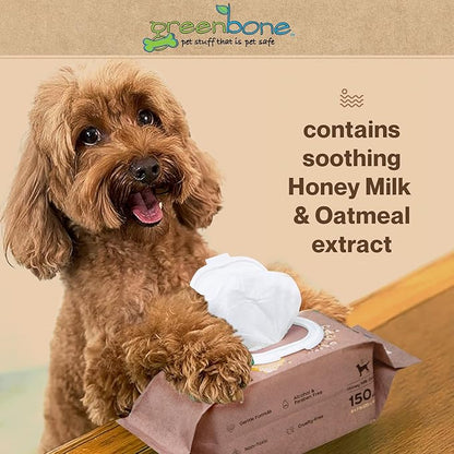 Greenbone Soothing Dog Wipes - Honey Milk & Oatmeal -150 Wipes