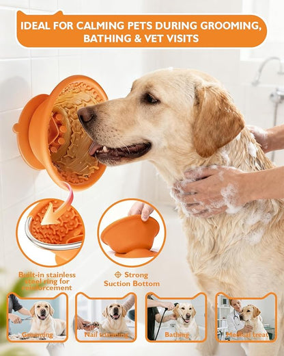 Dog Lick Bowl, Non-Slip Slow Feeder Licking Mat & Treat Dispenser (Wide Bowl Mouth w/Inlaid Stainless Steel Ring) - Interactive Toys, Anxiety Reducer, Freeze Bone for Dogs, BPA Free Silicone