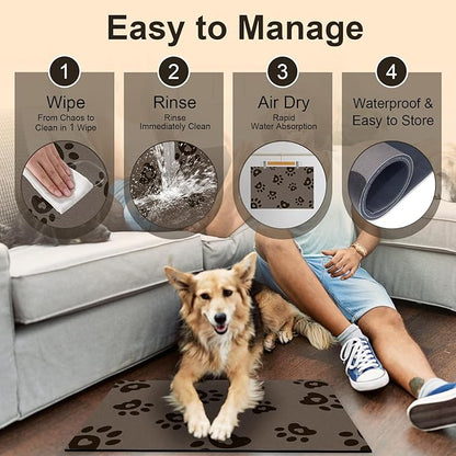 BLESWIN Pet Feeding Mats 17"x28", Water Absorbing Mat for Dog Bowl, Dog Dish Mats for Floors Waterproof, Non Slip Mat for Dogs, Pet Placemats for Food and Water, Cat Mat for Food and Water, Brown