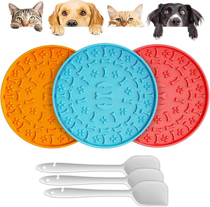 Lick Mat for Dogs & Cats 3 Pack - Silicone Dog Lick Mat with Suction Cups - Anxiety Relief/Promotes Healthy Eating/Frozen & Dishwasher Safe - Pet Peanut Butter Lick Pad LPFALASAT (Blue Orange Red)