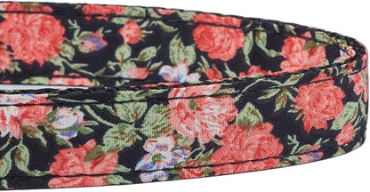 Black Floral Print Dog Leash - 4Ft Durable Nylon for Medium & Large Dogs, Lightweight (M, Black Floral)
