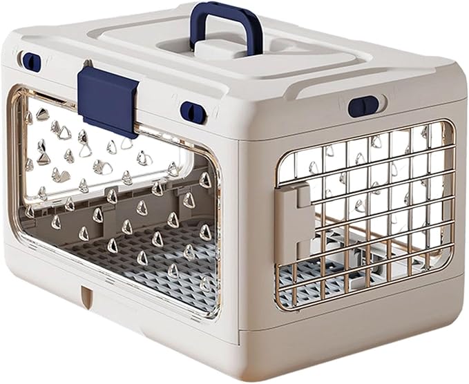 Folding Puppy Crate, Cat Travel Cage, Portable Dog Kennel, Pet Carrier for Small Dogs, White