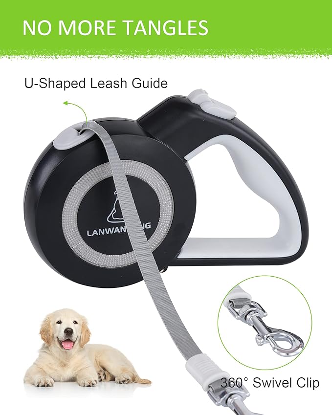 Chew Proof Retractable Dog Leash with 2 Heavy Duty Anti-Chewing Wire Ropes, 16FT Leashes 360 Tangle Free for 2 Dogs, Dual Dog Lead for Small/Medium/Large Dogs Gray