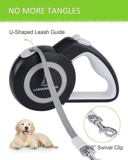 Chew Proof Retractable Dog Leash with 2 Heavy Duty Anti-Chewing Wire Ropes, 16FT Leashes 360 Tangle Free for 2 Dogs, Dual Dog Lead for Small/Medium/Large Dogs Gray