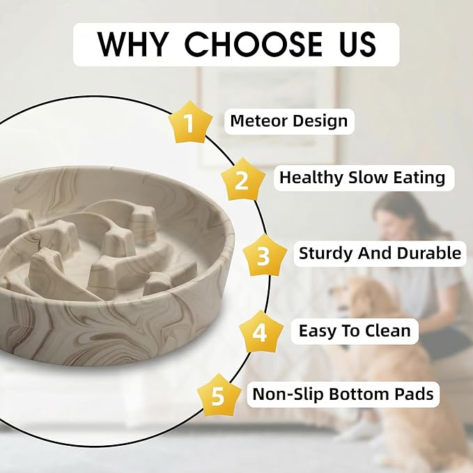 Stoneware Slow Feeder Dog Bowls Large Breed, 2 Cups Slow Eating Dog Bowl with Marble Pattern Design, Weighted Anti Gulping Food Bowl, Non Slip Puzzle Maze Pet Dishes for Fast Eaters, 8.3 inch