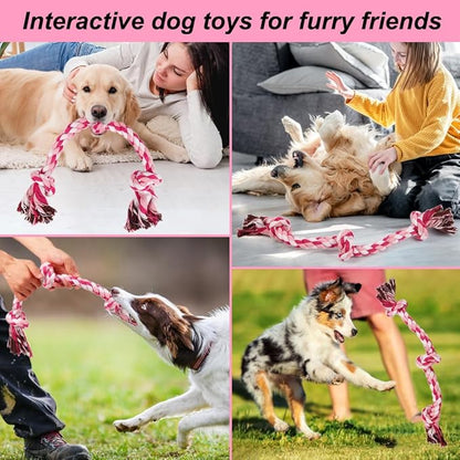 SZEE Dog Rope Toys, 24 in 3 Knots Chew Rope for Small, Medium and Large Dogs, Natural Cotton Pet Pull Toy for Tug of War and Teeth Cleaning, Fits Valentine’s Day Vibe (Pink)