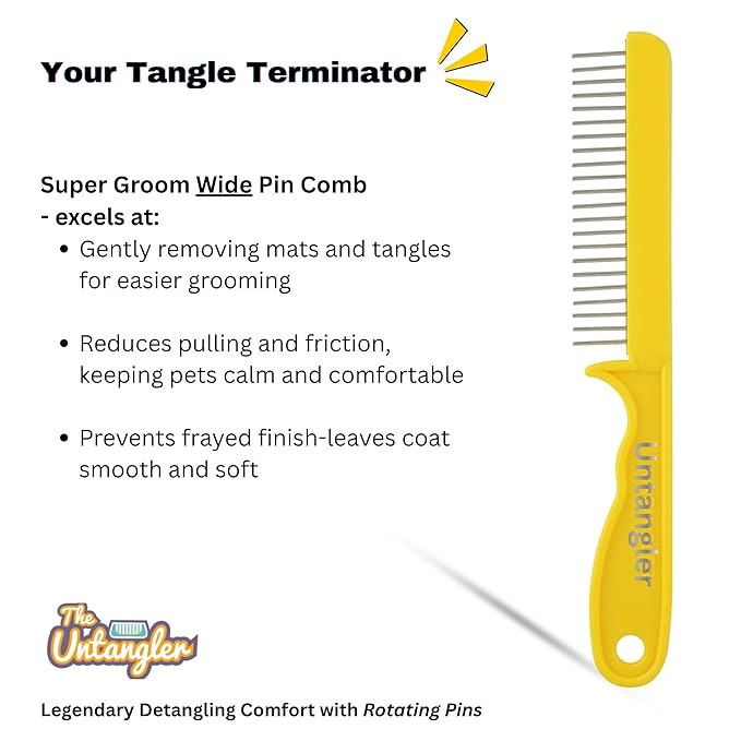 Super-Groom Combs with Smooth Rotating Teeth for Painless Mat Removal (22 Coarse Teeth, Sun Yellow)