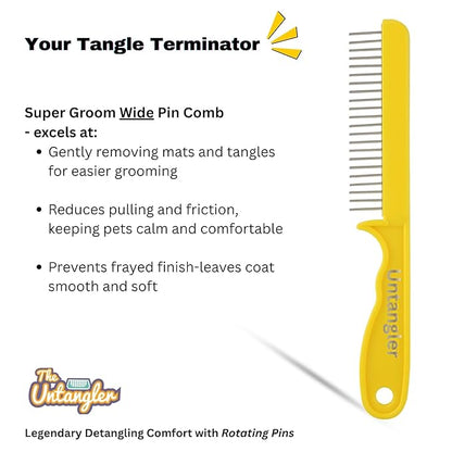 Super-Groom Combs with Smooth Rotating Teeth for Painless Mat Removal (22 Coarse Teeth, Sun Yellow)