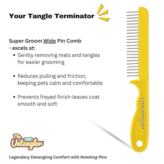 Super-Groom Combs with Smooth Rotating Teeth for Painless Mat Removal (22 Coarse Teeth, Sun Yellow)