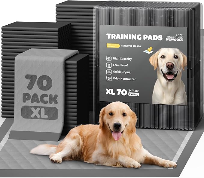 Charcoal Puppy Pads - 70 Packs, 34"×28" Ultra-Large Puppy Pads, Odor-Control Carbon Pee Pads for Dogs, 6-Layer Ultra-Absorbent & Quick-Dry Black Training Pads