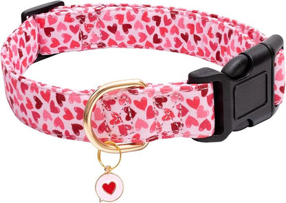 Faygarsle Valentine's Day Cute Loving Heart Printed Collar for Small Medium Large Dogs - Pink Cotton Collar for Girl and Boy Dogs