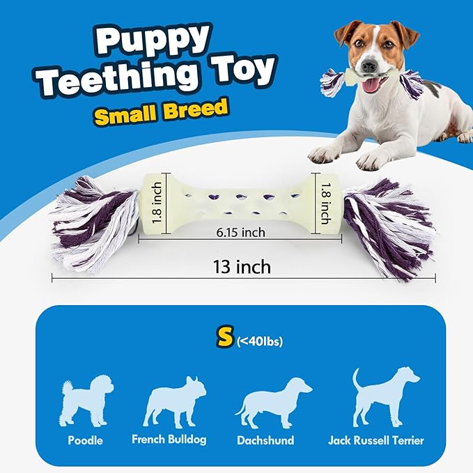 Glow-in-The-Dark Dog Toy – Interactive Fetch, Tug & Treat Puzzle for Small Dogs, 13” Lightweight Flying Disc with Dental Cleaning Texture, TPR & Rope Calming Chew Toy for Anxiety Relief