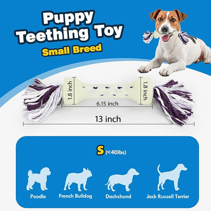 Glow-in-The-Dark Dog Toy – Interactive Fetch, Tug & Treat Puzzle for Small Dogs, 13” Lightweight Flying Disc with Dental Cleaning Texture, TPR & Rope Calming Chew Toy for Anxiety Relief