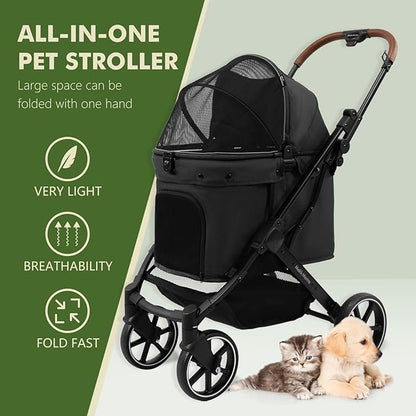 Dog Strollers for Small Dogs and Cat, Pet Stroller for Medium Dogs Cats Up to 45 lbs, One-Hand Fold, Cat Strpller, Black
