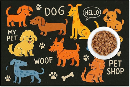 Cute Happy Dog Food Mat for Cat Food Mat Food and Water Bowl Pet Feeding Bowl Mats for Pet Feeding Areas Easy Clean Fast Dry Small Cats and Dogs Feedings Mats 24" x 16"
