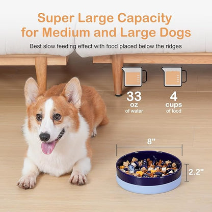 Sted Ceramic Slow Feeder Dog Bowls with Silicone Base, Slow Feeding Dog Bowl Small Medium Breed, Dogs Food Bowls for Fast Eaters, Puzzle Dogs Food Bowl, Maze Blue