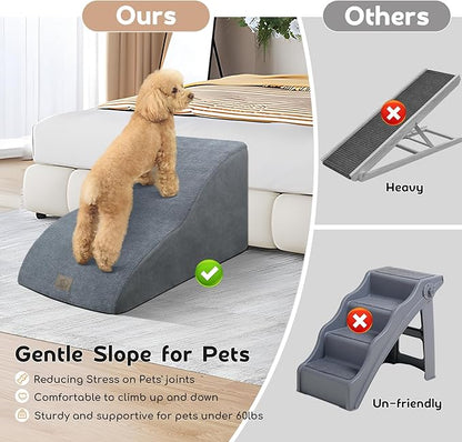 Mestuel Extended Dog Stairs Steps for Couch Sofa Bed, 2 Steps Dog Stairs Ramp for Small Old Joint Injury Dogs Cats Easy Access, Pet Stairs with High Density Foam& Nonslip Bottom, Gray