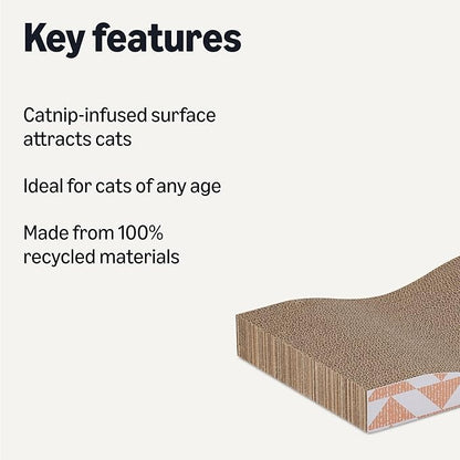 Amazon Basics Cat Scratching Post, Cat Scratch Pad for Indoor Cats with Catnip, Single Layer with Curve, 16.5 x 8.1 x 1.6 in, 2-Pack