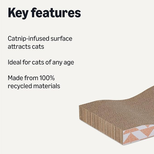 Amazon Basics Cat Scratching Post, Cat Scratch Pad for Indoor Cats with Catnip, Single Layer with Curve, 16.5 x 8.1 x 1.6 in, 2-Pack