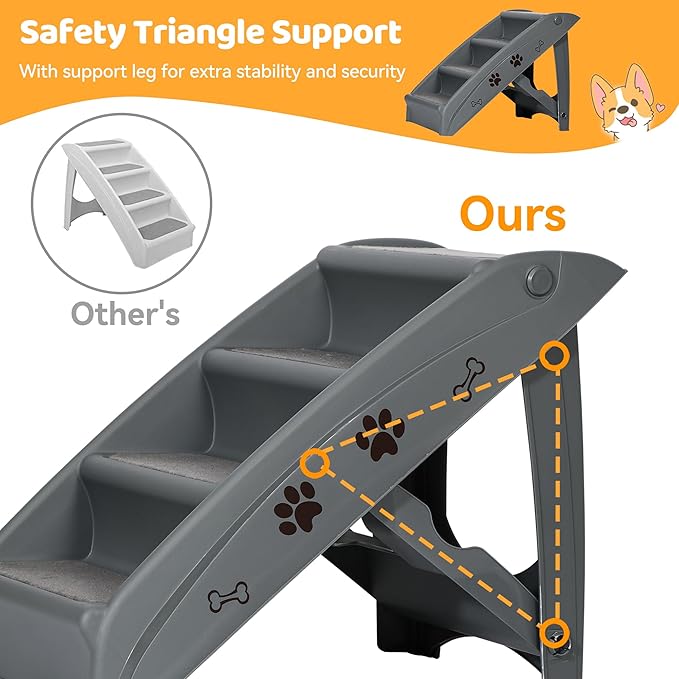 Pet Stairs for Small Dogs and Cats 4-Step Portable Folding Dog Steps Anti-Slip Ladders for High Bed Couch Sofa Climbing, Gray