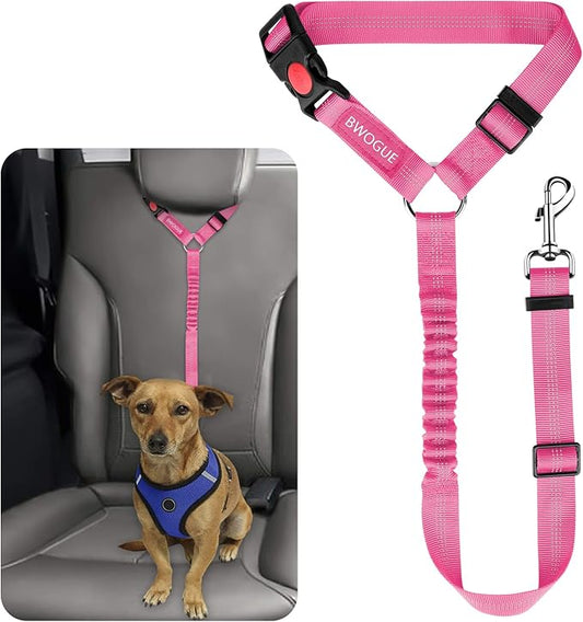 BWOGUE Pet Dog Cat Seat Belts, Car Headrest Restraint Adjustable Safety Leads Vehicle Seatbelt Harness (1 Pack, Pink, Elastic)