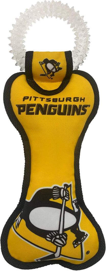 Pets First NHL Pittsburgh Penguins Dental Dog TUG Toy with Squeaker. Tough PET Toy for Healthy Fun, Teething & Cleaning Pet's Teeth & Gum., one Size (PEN-3310)